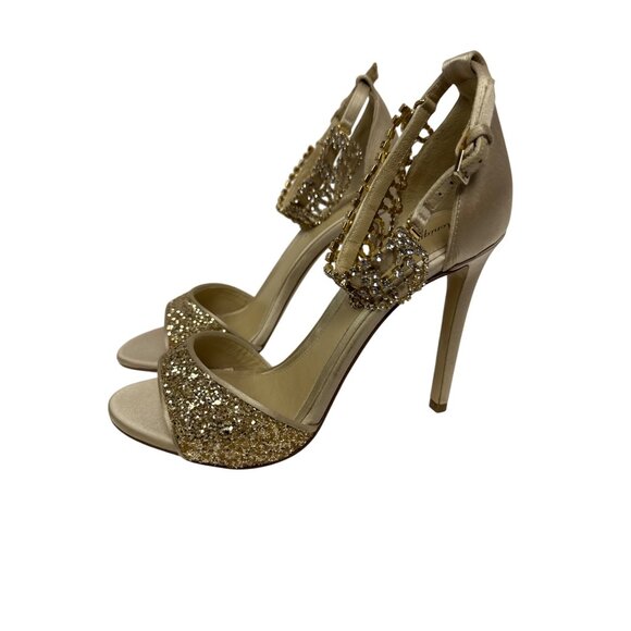 Monique Lhulillier Women's Heels Gold Crystal Embellished Stiletto EU 37 6.5 NEW - Picture 5 of 12